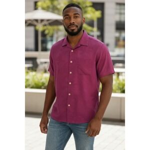 Caribbean Shirt XL Burgundy Floral Tropical Casual Button Up Short Sleeve Mens